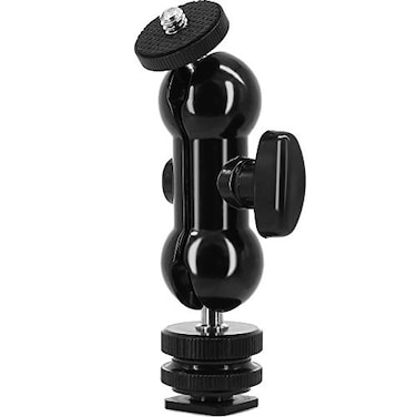 Anwenk Ball Head Shoe Mount 14 Hot Shoe Mount Double Ballhead 14 Tripod Screw MultiFunction for LCD MonitorsLed LightMicrophone