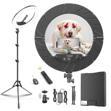 xianyanbao 18 Inch Ring Light Kit 55W6700k Dimmable LED Light Tripod Stand Remote ControllerBoxCRI95Black