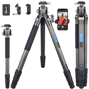 ARTCISE 40mm Lightweight Compact Carbon Fiber Tripod with 52mm Low Profile Ball Head Kit 10Layer Carbon Heavy Duty Travel Camera Stand Detachable Monopod with Stone Bag Magic Arm Phone Clip Max Load 3