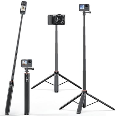 VRIG Select VRIG TP21 54inch Telescopic Selfie Stick Long with Tripod Waterproof Hand Grip with 14 Screw for Insta360 X5X4 X3X2 ACE PRO DJI Osmo Action 5Pro43Pocket 3GoPro Hero 13 12 11 10 9