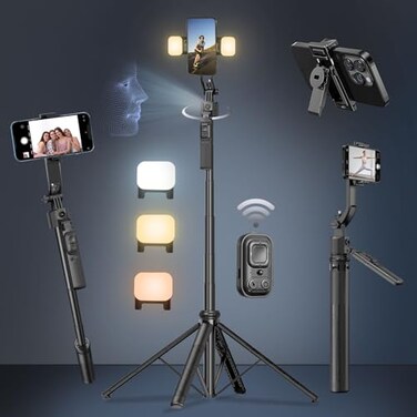 DMYWB Auto Face Tracking Selfie Stick Tripod for iPhone with Light 360 Rotation 63 Phone Camera Tripod Stand Follows Your Movement with Remote for Content Creator Vlog Live Stream Video Recording