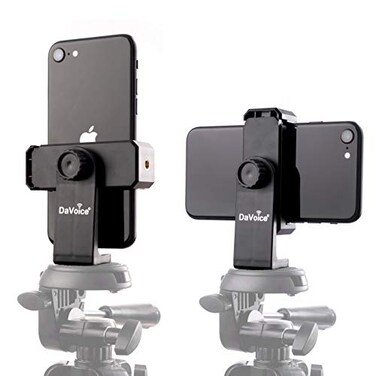 DaVoice Tripod Phone Mount Adapter 360 Rotating Holder Compatible with iPhone Smartphone Camera Stand Universal Cell Phone Attachment Clip Clamp