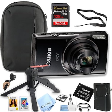 Canon PowerShot IXY 650 ELPH 360 HS Digital Camera 128GB Extreme PRO Memory Case Grip Software Pack Essential Bundle Renewed Black