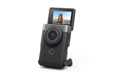 Canon PowerShot V10 Camera Content Creator Compact Vlog Camera Fixed 19mm WideAngle Lens 4K Video Face Detection Builtin Microphone Live Streaming Vlogging Builtin Stand Silver