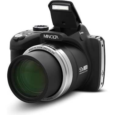 Minolta Pro Shot 16MP HD Digital Camera 53x Optical Zoom 1080p Full HD Video Optical Stabilization 3inch LCD Panorama HDR Face Detection Smart Modes 16GB Card Black
