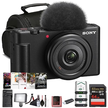 Sony ZV1F Vlogging Camera Black 201 MP 1 Sensor UltraWide 20mm Lens 4K Video Compact Creator Kit with Case 64GB Card 2 x NPBX1 Battery Card Reader Photo Software HDMI Cable and More