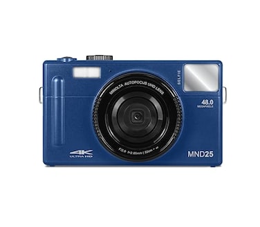 Minolta 48MP Autofocus Digital Camera with Selfie Mirror 4K Ultra HD Video 16x Digital Zoom 30 LCD Face Detection Smile Capture Scene Modes Rechargeable Battery Memory Card Blue