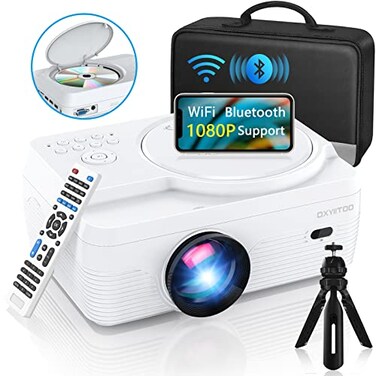 Dxyiitoo Full HD WiFi Bluetooth Projector Built in DVD Player 12000LM 1080P Supported Portable Mini DVD Projector for Outdoor Movies 250 Home Theater Compatible with iOSAndroidTV StickPS4HDMIUSBTF