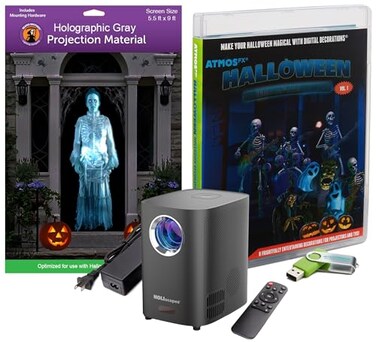 HoliScapes USB Projector Kit Halloween Hollusion Projector 55 ft x 9 ft Projection Screen