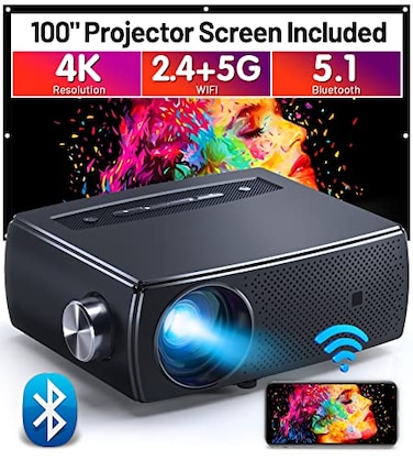 ClokoWe Projector CLOKOWE 10000L 1080P HD 5G WiFi Bluetooth Projector Portable Movie Projector with Screen Home Theater Video Projector Compatible with AndroidiOSTV StickPS4 Support 4K300