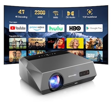 Pxodyda Smart LED 4K Projector Daylight HDR WiFi 6 Bluetooth DB Audio 2300ANSI Daytime Movie Gaming Projectors 4K Ultra HD Home Theater Ceiling with Auto Focus Keystone Zoom Airplay USB Apps