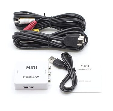 THE CIMPLE CO HDMI to RCA Converter Kit for Connecting Digital to Analog Converts HDMI to RCA Down Converts Only Does Not Work in Reverse White Unit with Black Cables