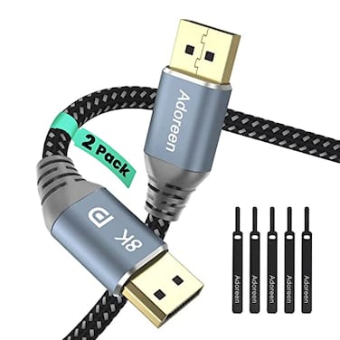 Adoreen 8K DisplayPort 14 Cable 10 Feet2 Pack DP CordFrom 1530FT8K60Hz 4K144Hz 2K 1080P240Hz 324Gbps HBR3 HDCP HDRFreeSync GSyncBraided Display Port for Monitor Graphics 5 TiesNOT HDMI