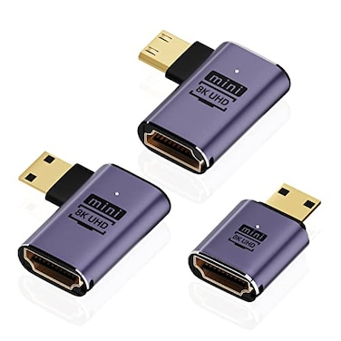 AreMe 8K Mini HDMI to HDMI Adapter 3 Pack 90 Degree Left and Right Angle Mini HDMI Male to HDMI Female Cable for Raspberry Pi Zero DSLR Camera Camcorder HDTV Projector Laptop and Tablet