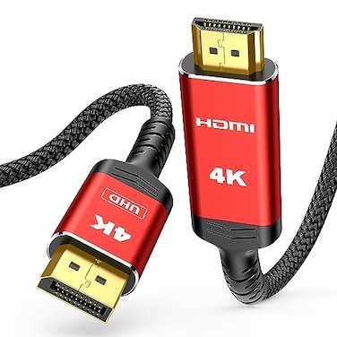 Highwings 4K DisplayPort to HDMI 10ft UniDirectional DP Source to HDMI Display 14 Cable 4K30Hz 2K60Hz 1080P Full HD Braided Cord for Dell NVIDIA AMD Monitor Projector Red