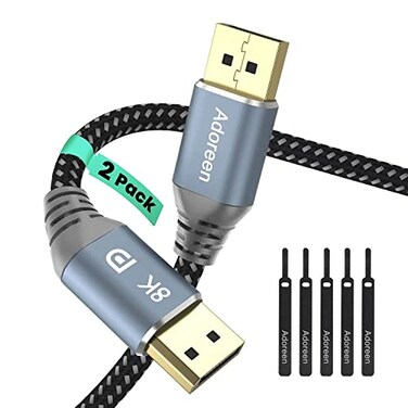 Adoreen VESA Certified 8K DisplayPort 14 Cable 6 Feet2 Pack DP CordFrom 1530FT8K60Hz 4K144Hz 2K240Hz 324Gbps HBR3 HDCP HDRFreeSync GSyncBraided Display Port for Monitor Graphics 5 Ties