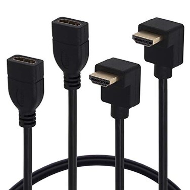 Yeworth 2 Pack 095FT High Speed Gold Plated HDMI Extension Adapter Cable 90 Degree Down Angle A Male to A Female Extension Wire Cord HDMI Extender Cable