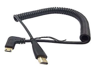 SinLoon Angle 90 Degree Right Mini HDMI to HDMI Right Angled MiniHDMI Male to HD MI Male Gold Plated Converter Adapter Coiled Spiral CableSupport 3D 1080P1510 Feet90MiniHDMI Right