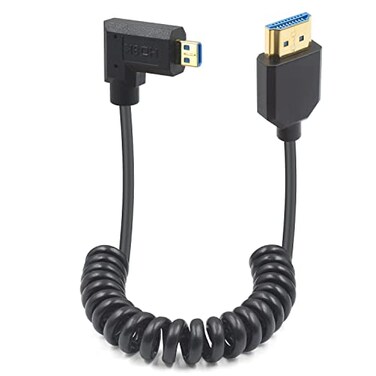 Duttek 8K Micro HDMI to HDMI Coiled Cable 8K60Hz 48Gbps Right Angle HDMI to Micro HDMI 21 Cable for Camera GoPro Hero Raspberry Pi 5 4 1FT3FT