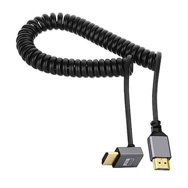 CY HDMI 20 Male to HDMI Male 4K 60hz Stretch Coiled Cable Down Angled 90 Degree for HDTV Computer Laptop Monitor
