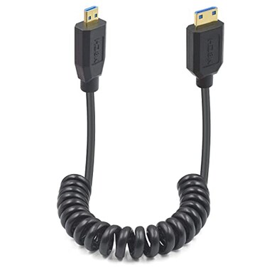 Duttek 8K Coiled Micro HDMI to Mini HDMI 21 Cable 48Gbps 860Hz Extreme Thin Support Dynamic HDR for Cameras Camcorder DC1FT 4FT