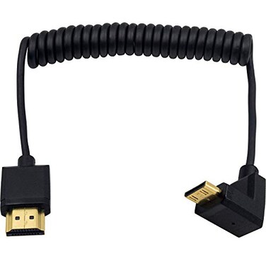 Duttek 90 Degree HDMI to Mini HDMI Coiled Cable 1FT4FT UltraThin UP Angled HDMI Male to Mini HDMI Male Coiled Cable Support 4K Ultra HD 1080p 3D
