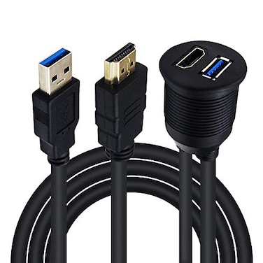 Duttek USB30 to HDMI Panel Flush Mount Cable 66FT2M USB 30 HDMI Male to Female Extension Mount Dash Mount Flush Panel Mount Cable for Car Boat Motorcycle