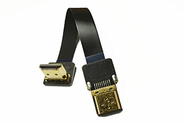 Permanent Short Thin Soft Cord Flat FPV Slim HDMI Cable Standard Male Full Normal HDMI to Standard HDMI Male 90 Degree Compatible with RED BMCC FS7 C300 10CM