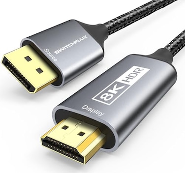 SWITCHFLUX DisplayPort 14 to HDMI 21 Cable 8K60Hz4K120Hz2K144Hz 10ft UniDirectional DP Source to HDMI Display Braided Cord Supports HDCP 23 HDR10 Display Port for AMD NVIDIA and PC