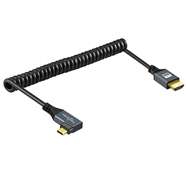 Twozoh Left Angled Coiled Micro HDMI to HDMI Cable Micro HDMI to HDMI Coiled Cable 90Degree Stretched Length 30cm to 150cm Supports 3D4K 1080p5FT