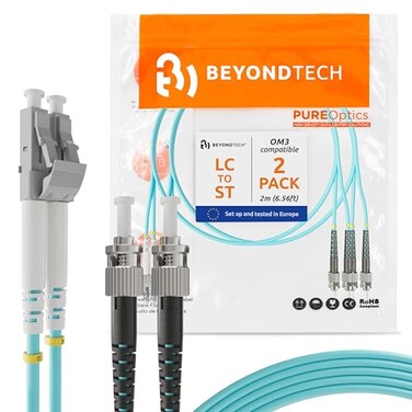 BEYONDTECH 2m 656ft LC to ST Fiber Patch Cable 2Pack UPC Multimode Duplex Fiber Optic Cable 50125m core Compatible with OM3 10G LSZH PUREOptics Series