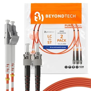 BEYONDTECH 1m 328ft LC to ST Fiber Patch Cable 2Pack UPC Multimode Duplex Fiber Optic Cable 50125m core Compatible with OM2 LSZH PUREOptics Series