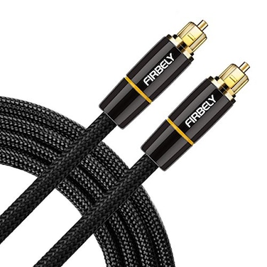 FIRBELY Digital Optical Audio Toslink Cable Male to Male 24K Glod Plated Metal Connectors and Braided Jacket 15 feet