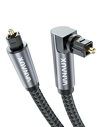 VANAUX 90 Degree Optical Audio Cable 32ft SPDIF TOSLINK Fiber Digital Cord 360 Degree Rotatable Plug L Shaped Right Angle Male to Male for Sound Bar TV Game Consoles1m32ft
