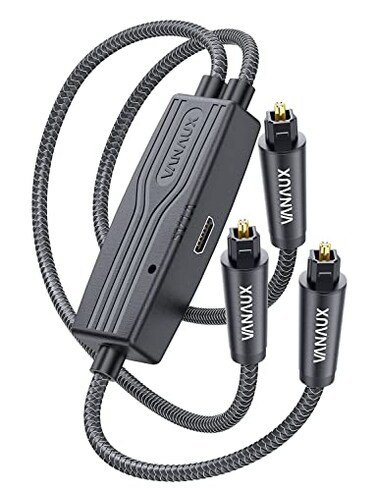 VANAUX Digital Optical Splitter Cable 1 in 2 Out SPDIF Toslink Optical Audio Cable Malex1 to Malex2 Fiber Optic Audio Splitter Cord for SoundbarSpeakerAmplifieHDTV5ft
