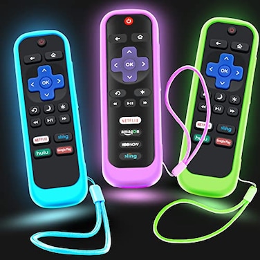 Silicloak 3Pack Case for Roku Remote Cover for HisenseTCL Roku TV Steaming StickExpress Universal Replacement Controller Silicone Sleeve Skin Glow in The Dark Green Sky Purple