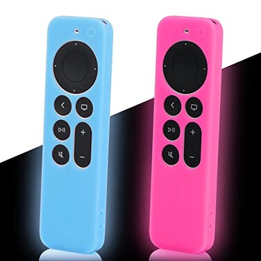 LEFXMOPHY Cases Replacement for Apple TV Remote Case Glow in The Dark New 4K Siri 2nd Gen 2021 3rd Generation 2022 2023 2024 Controller Silicone Cover with Lanyard 2Pack Blue and Pink