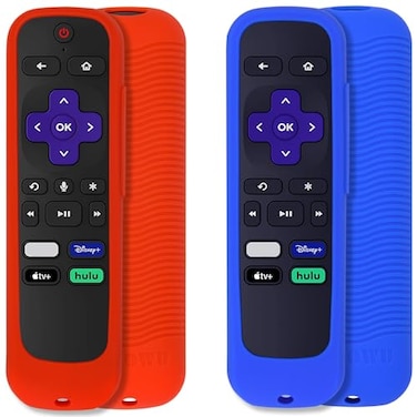 PINOWU 2 Pack Universal Remote Shell Compatible with TCL Roku Smart TV Steaming Stick RemoteRoku Voice Remote Roku Premiere Roku 2 Roku 3 Roku 4 Remote with Lanyard Red and Blue