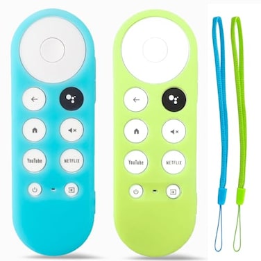 TOKERSE 2 Pack Glow Remote Cover for Chromecast with Google TV 4K HD 2020 2022 Voice Remote Control Silicone Case with Lanyard Glow in The Dark Blue Green