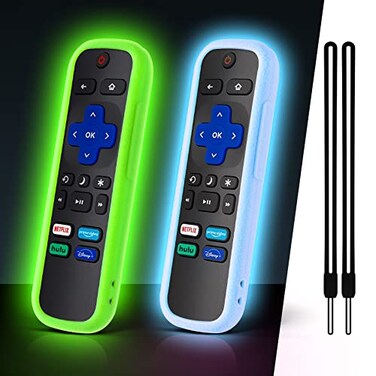 OneBom 2 Pack ONEBOM Cover for Roku Remote Silicone Case for HisenseTCL Roku TV Steaming Stick Express Control Universal Remote Sleeve SkinGreen Blue All Can Glow in The Dark