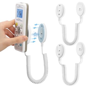 WALLFID 2Pack Magnetic Remote Control Holders with Spring Ropes Safely Secure Remotes Small Items WallMount with Adhesive AntiLoss Rapid Adsorption Extendable Spring White 70 inch 2 Pack