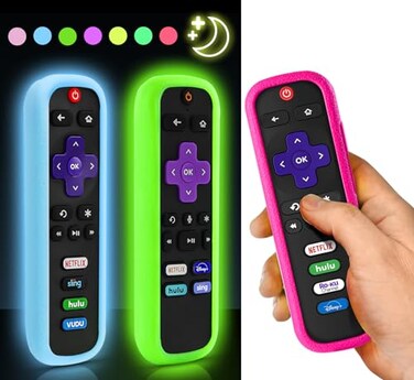 OneBom 3Pack ONEBOM Cover for Roku Remote Cover for HisenseTCL Roku TV Steaming StickExpress Universal Replacement Controller Silicone Sleeve Skin Glow in The DarkOnly GreenBlue Can Glow