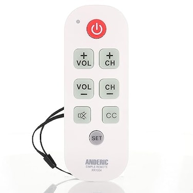 Anderic RR1004 Big Button TV Remote Control Senior Friendly Easytouse with Glow Keys Simple Layout Ideal for Elderly Care Assisted Living Compatible with Most IR TVs White 1 Pack