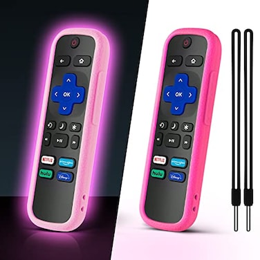 OneBom ONEBOM 2 Pack Case for Roku Remote Cover for HisenseTCL Roku TV Steaming StickExpress Universal Replacement Controller Silicone Sleeve Skin Glow in The DarkGlow PinkRose Red