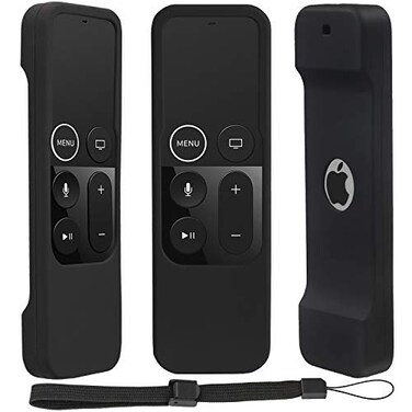 PINOWU Pinowu Silicone Case for Apple TV 4K4th Gen Remote Lightweight AntiSlip Secure Protective Cover for Apple TV 4K Siri Remote Controller with Hooks Black