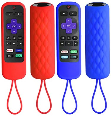 TOKERSE 2 Pack Silicone Case Compatible for Roku ExpressStreaming StickPremiere Remote Cover Compatible with TCL Roku Smart TV Remote Control Replacement Sleeve Skin Cover Case Red Dark Blue