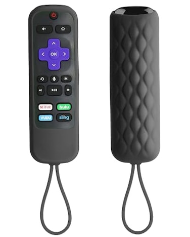 TOKERSE Remote Cover for Roku Silicone Case Compatible with TCL Roku TV Remote Express Premiere Streaming Stick Strap Lanyard Black