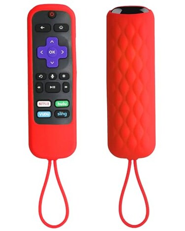 TOKERSE Remote Cover for Roku Silicone Case Compatible with TCL Roku Voice Remote Express Premiere Streaming Stick Strap Lanyard Red