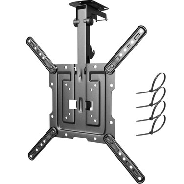 PUTORSEN Flip Down TV Mount Manual Folding Ceiling TV Mount for Most 23 to 55 TVs Height Adjustable Drop Down TV Mount for Flat Pitched Roof Swivel Max Load 44lbs Max VESA 400x400 Black