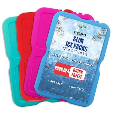 GURIN Ice Packs for Lunch Box BPA Free Quick Freeze Long Lasting Reusable Slim Ice Packs for School Beach Fishing Set of 4